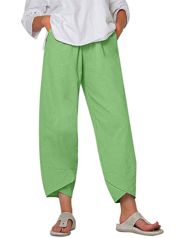 Women's Linen Harem Trousers Loose Fit Casual Wide Leg Trousers
