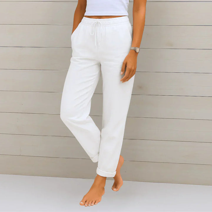 Women's Linen Tapered-Leg Drawstring Trousers