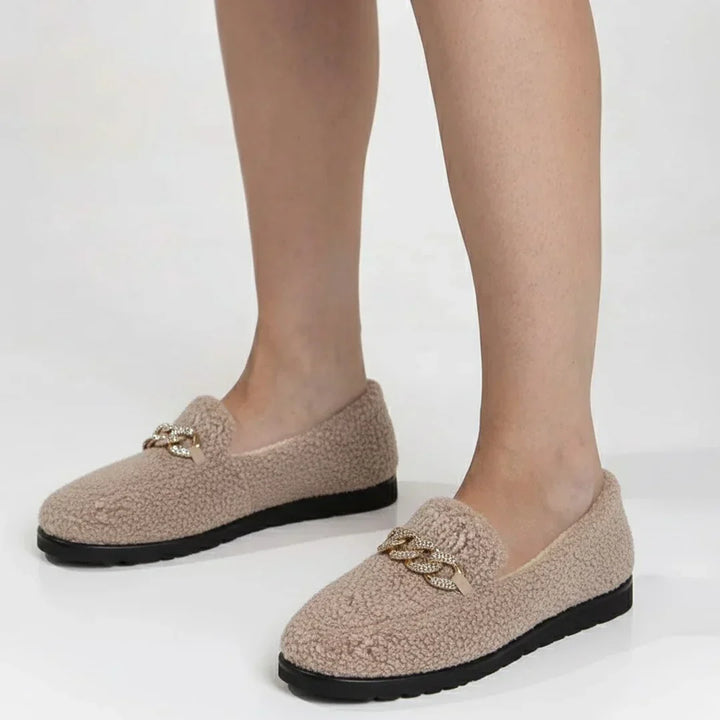 Women's Fleece Chain Loafer Slippers Flat House Shoes