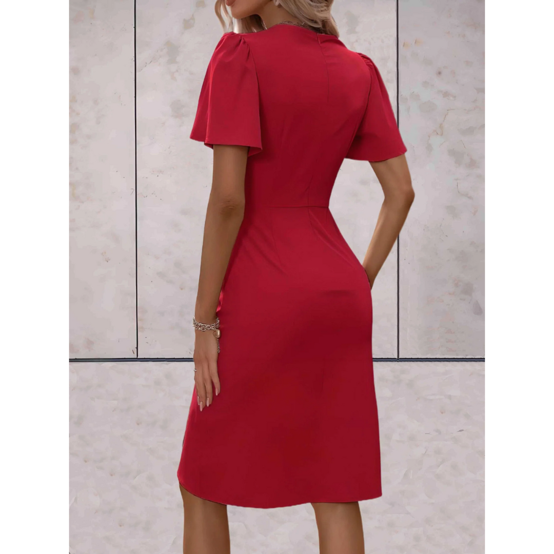 Women's V-Neck Flutter Sleeve Wrap Dress Linen Blend Party Wear