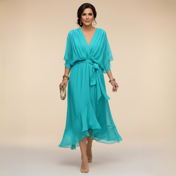 Women's Chiffon Wrap Kimono Kaftan Midi Dress