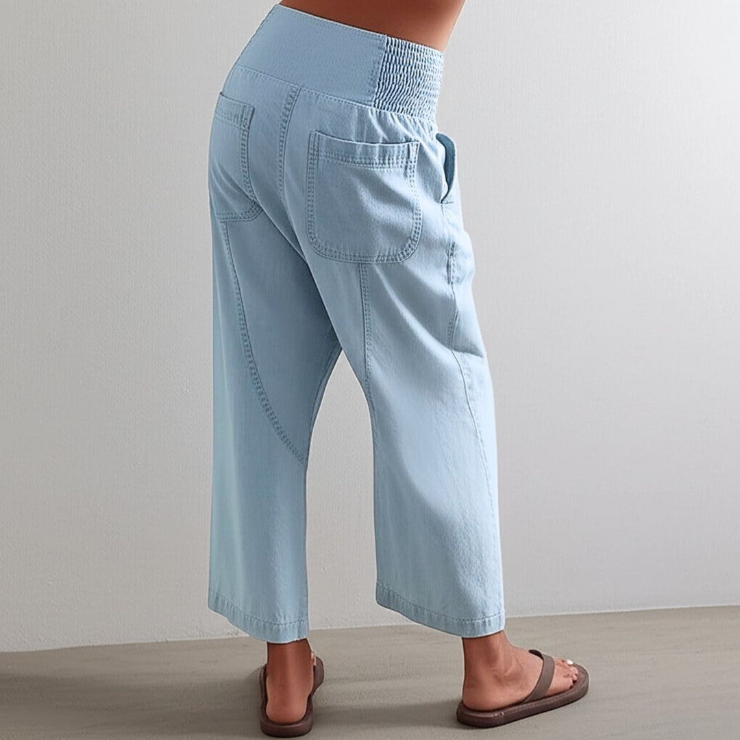 Women's Denim Wide Leg Trousers Cropped Pants