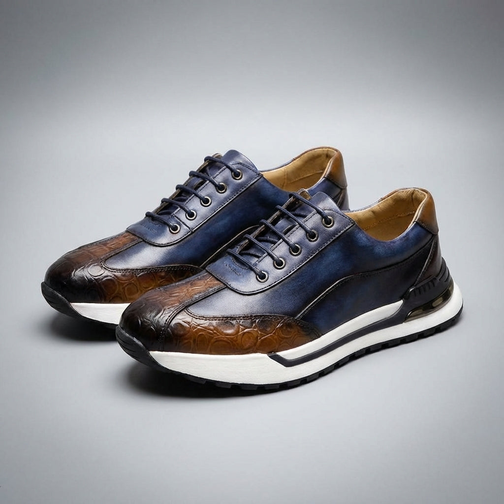 Men's Textured Leather Lace-Up Sneakers