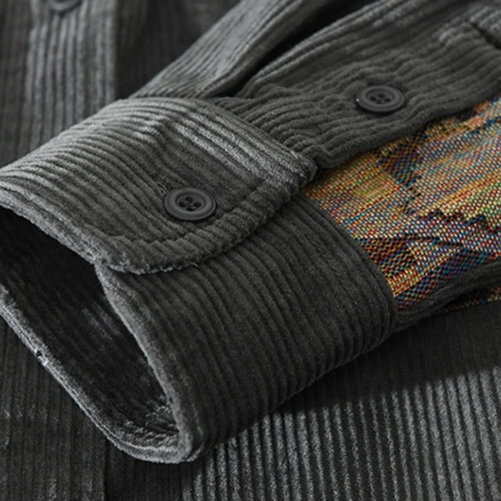 Men's Corduroy Patchwork Long-Sleeve Shacket