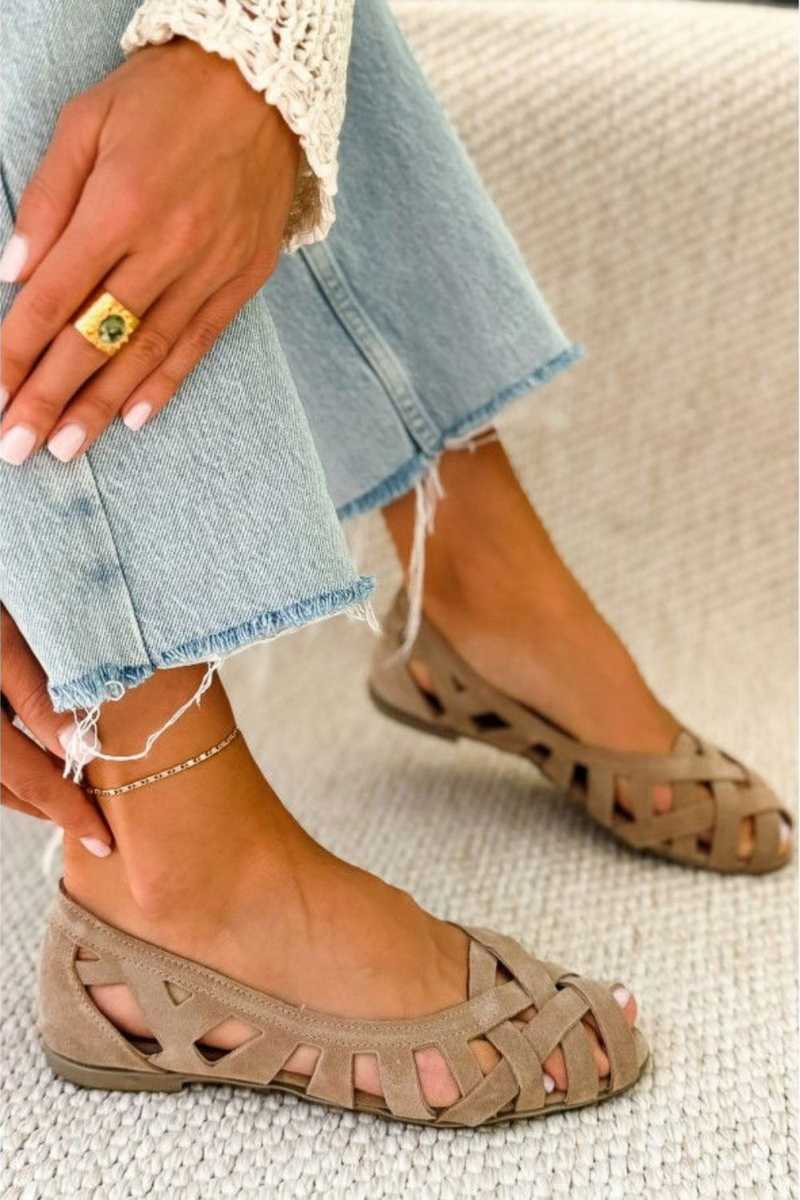 Women's Leather Woven Ballet Flats