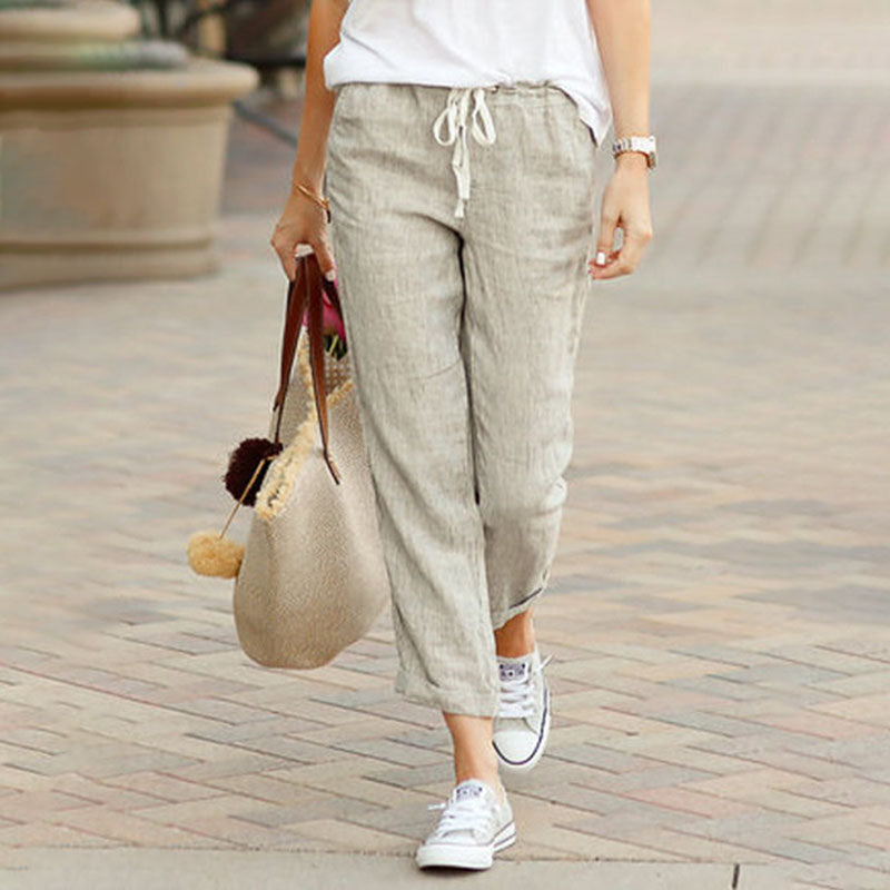 Women's Linen Trousers Wide Leg Drawstring Pants