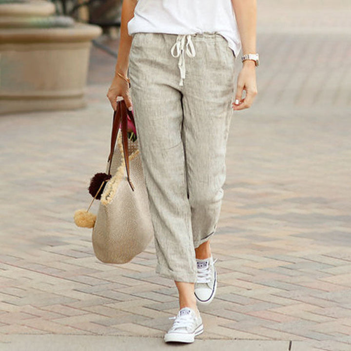 Women's Linen Trousers Wide Leg Drawstring Pants