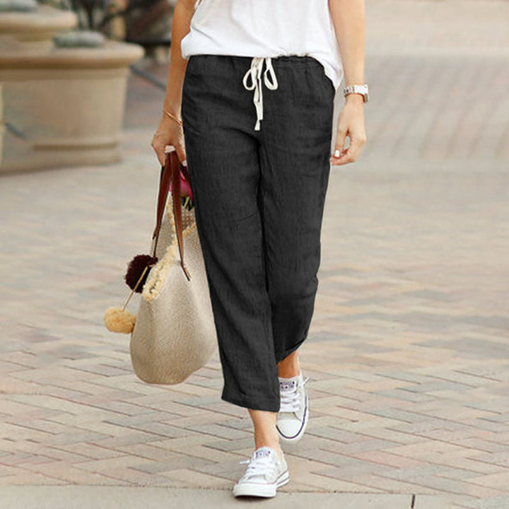 Women's Linen Trousers Wide Leg Drawstring Pants