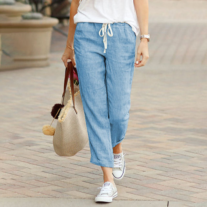 Women's Linen Trousers Wide Leg Drawstring Pants
