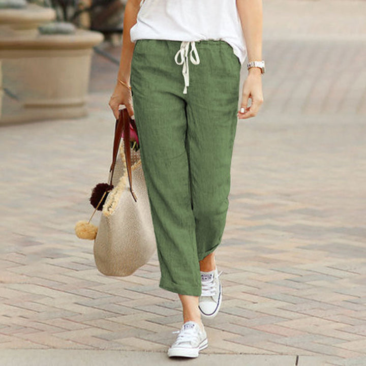 Women's Linen Trousers Wide Leg Drawstring Pants