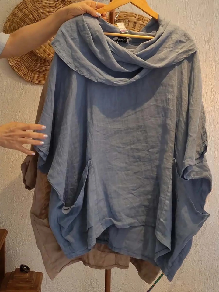 Women's Linen Cowl Neck Poncho Top