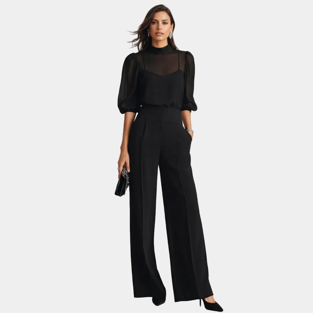 Women's 3-Piece Trouser Set Chiffon Wide Leg Pants Co-ord Outfit