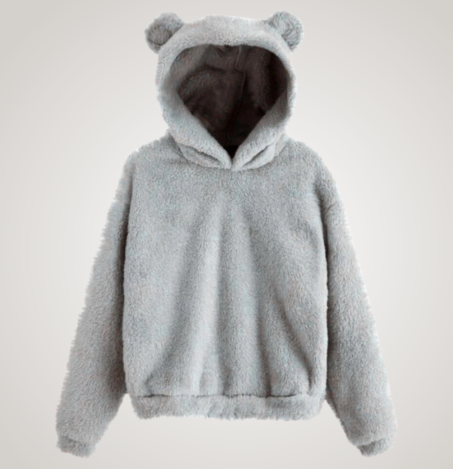 Women Fleece Bear Ear Hoodie Pullover Sweater