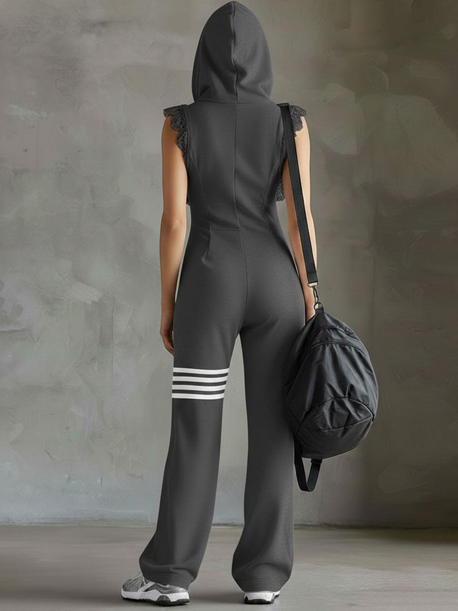 Women's Fleece Hooded Jumpsuit Tracksuit Loungewear