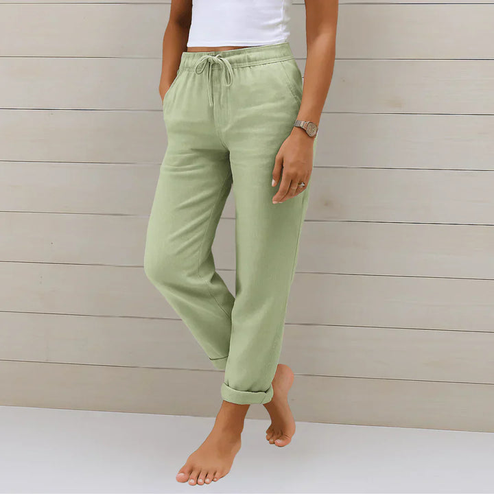 Women's Linen Tapered-Leg Drawstring Trousers