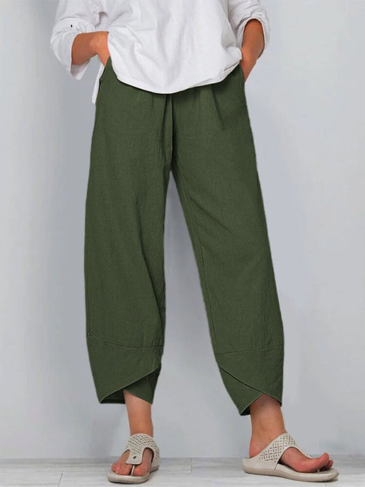 Women's Linen Harem Trousers Loose Fit Casual Wide Leg Trousers