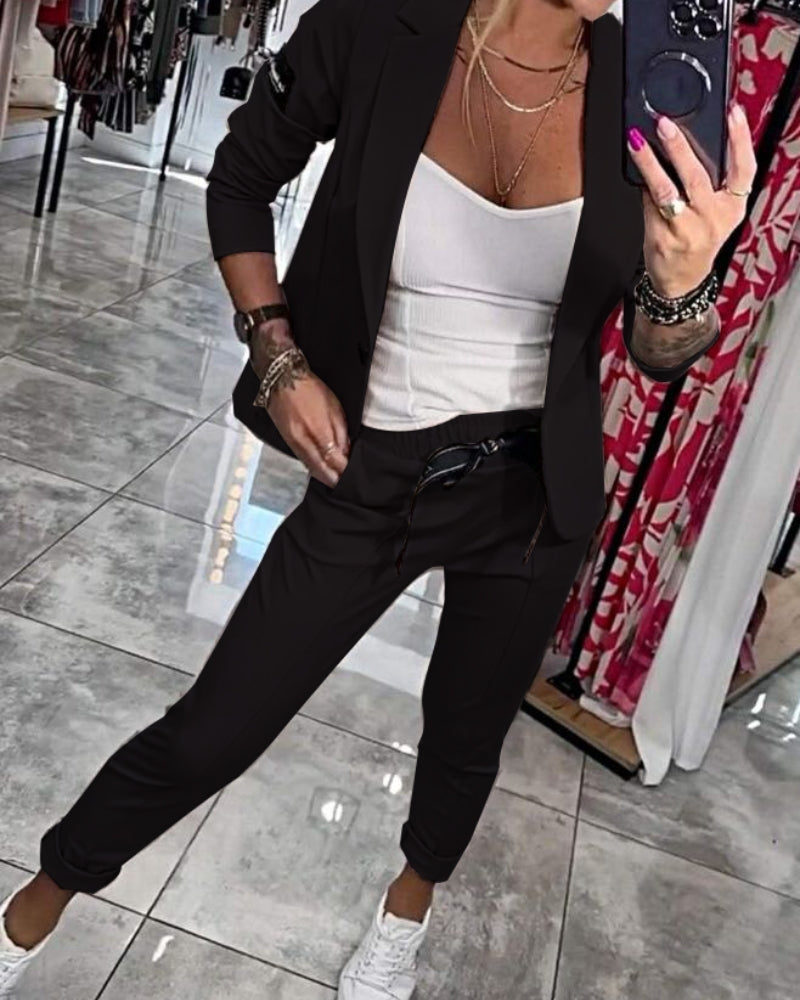 Linen 3-Piece Suit Women Blazer Camisole and Trousers Set