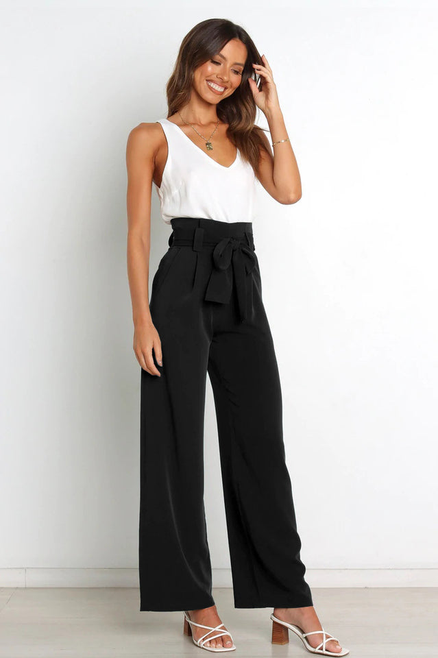 Women's High Waist Wide Leg Linen Trousers with Belt