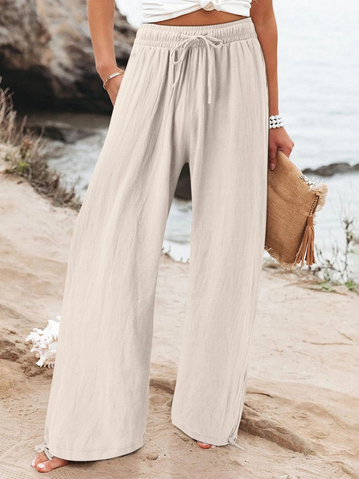 Women's Linen Wide Leg Trousers High Waisted Drawstring Palazzo Pants