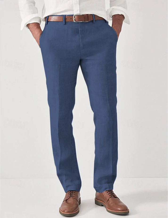 Men’s Slim Fit Linen Trousers Casual Business Pants