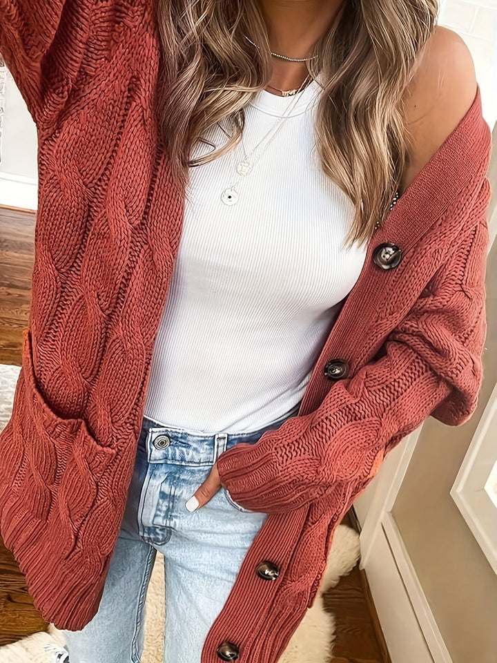 Women's Cardigan Sweater Cable Knit Wool Open Front Jumper