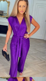 Women's V-Neck Satin Tie Jumpsuit