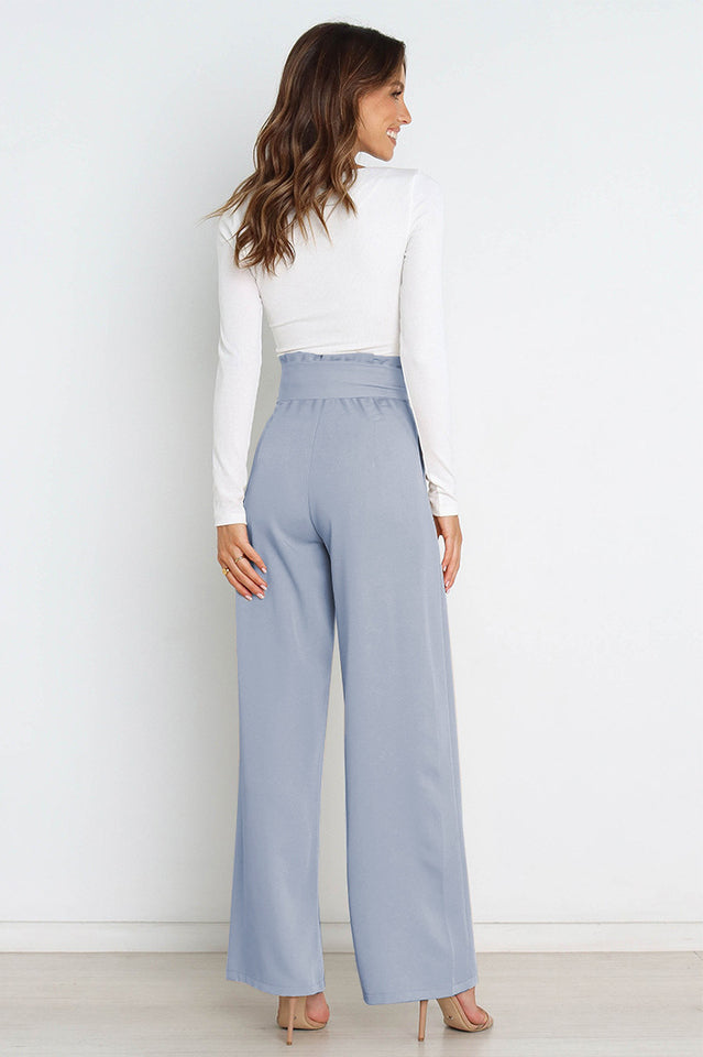 Women's High Waist Wide Leg Linen Trousers with Belt