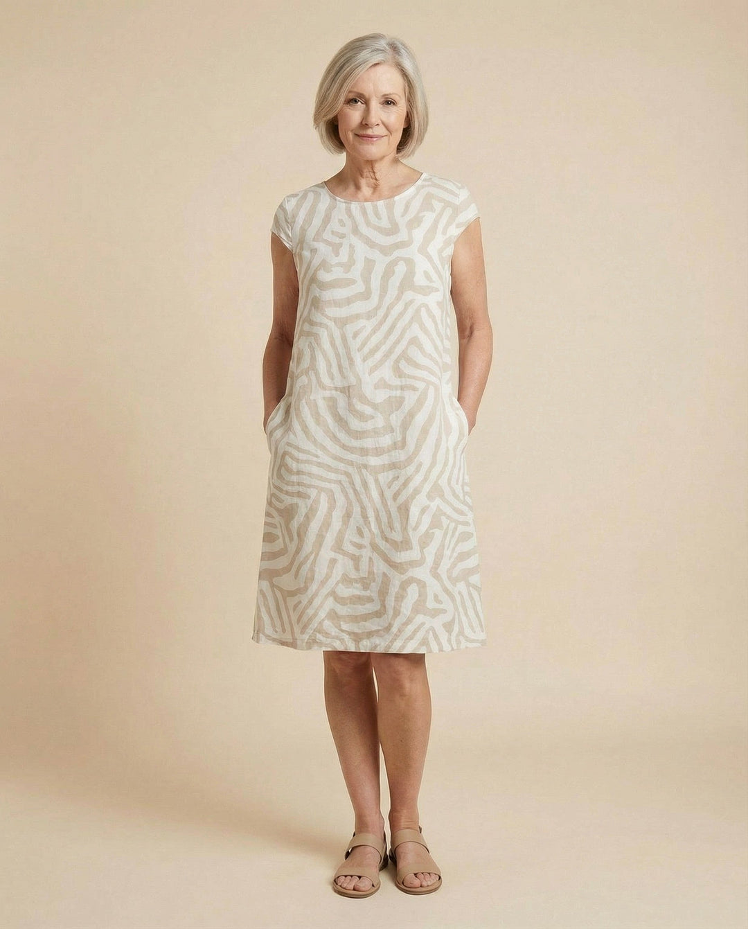 Women's Linen A-Line Short Sleeve Casual Midi Shift Dress