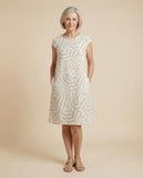 Women's Linen A-Line Short Sleeve Casual Midi Shift Dress