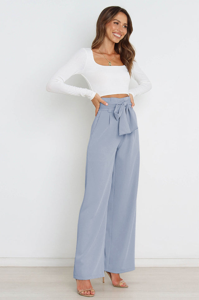 Women's High Waist Wide Leg Linen Trousers with Belt