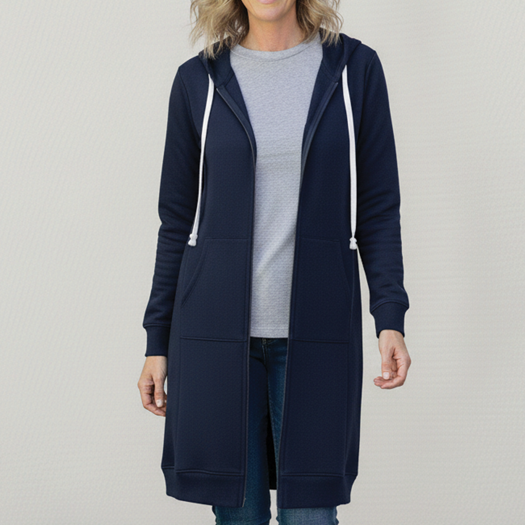 Women's Fleece Longline Zip Up Hoodie Jacket Coat Sweatshirt