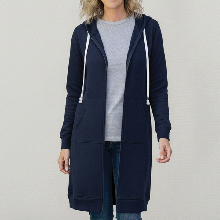 Women's Fleece Longline Zip Up Hoodie Jacket Coat Sweatshirt
