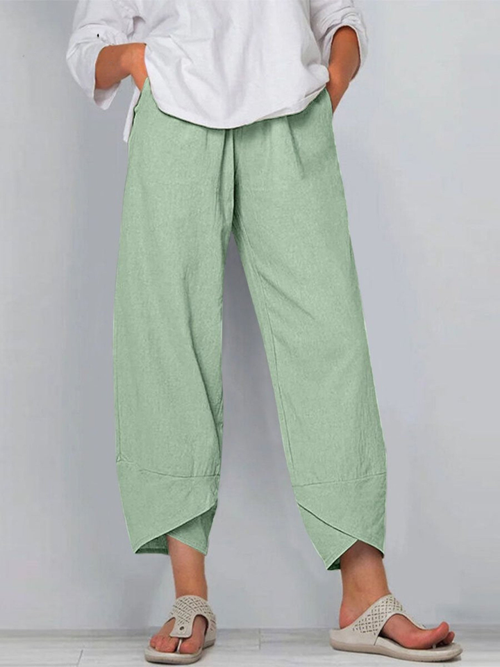 Women's Linen Harem Trousers Loose Fit Casual Wide Leg Trousers