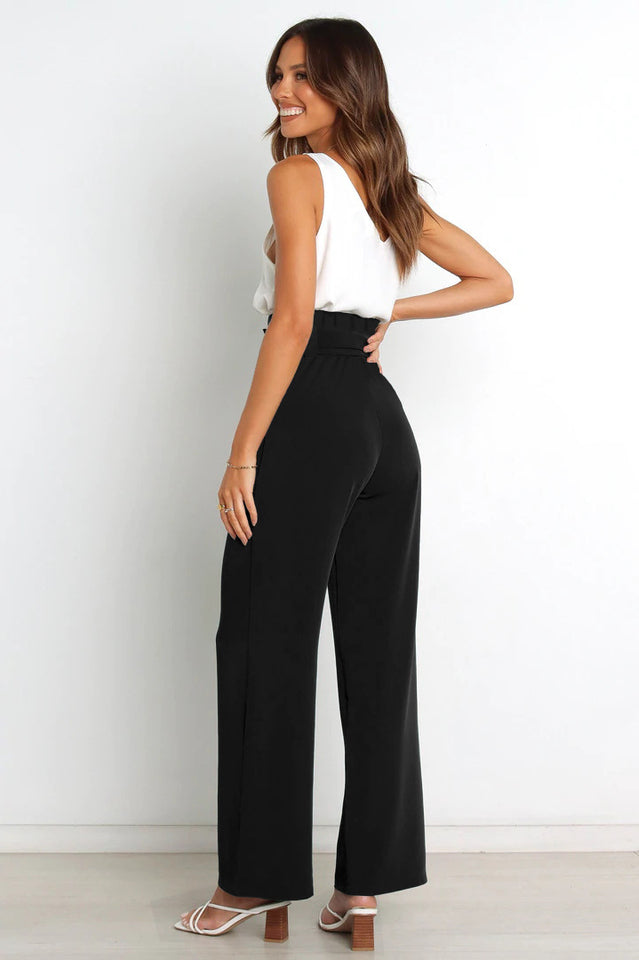 Women's High Waist Wide Leg Linen Trousers with Belt