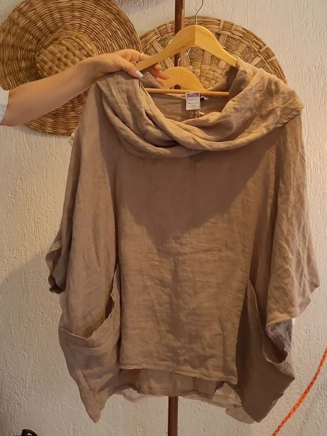 Women's Linen Cowl Neck Poncho Top