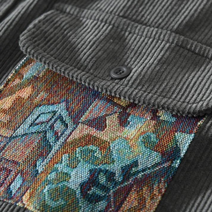 Men's Corduroy Patchwork Long-Sleeve Shacket