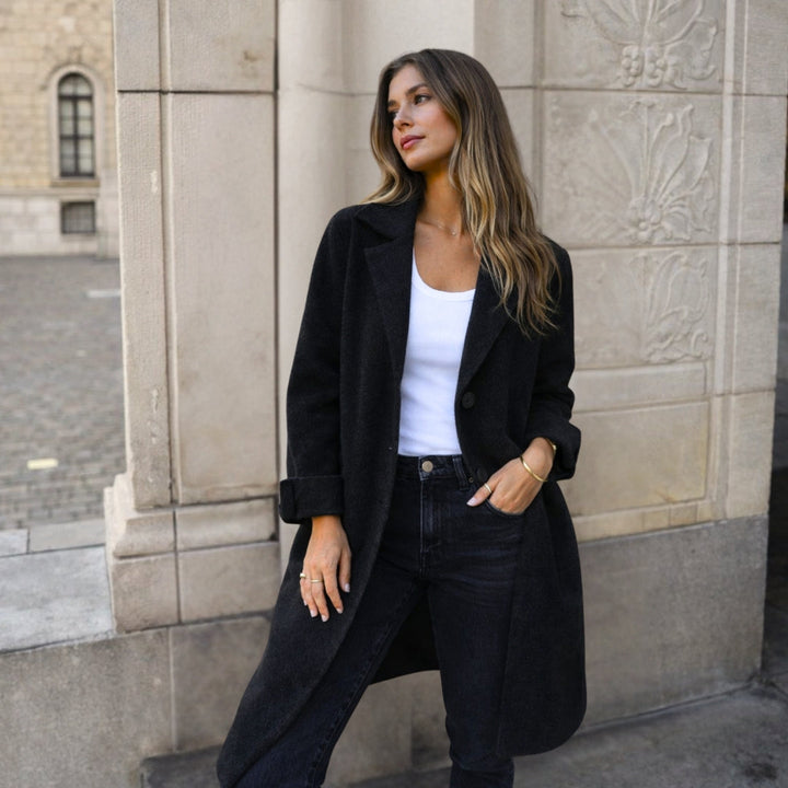 Women's Wool Mix Longline Lapel Coat