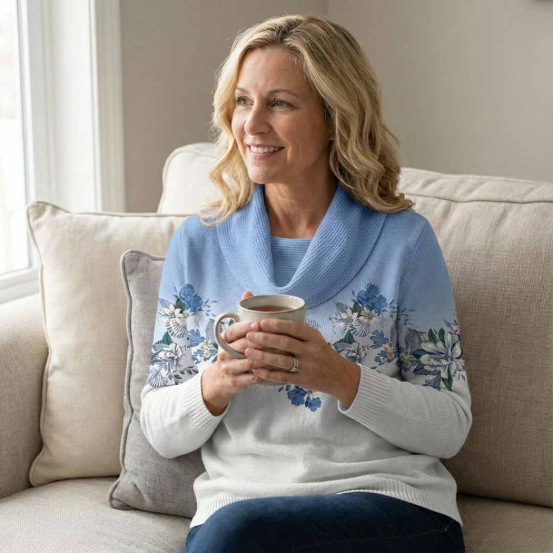 Women's Floral Long-Sleeve Knit Pullover Sweater