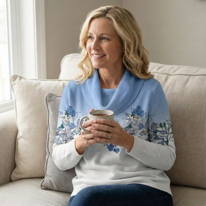 Women's Floral Long-Sleeve Knit Pullover Sweater