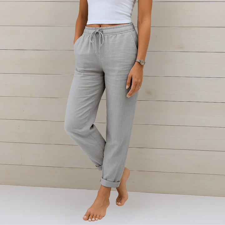 Women's Linen Tapered-Leg Drawstring Trousers