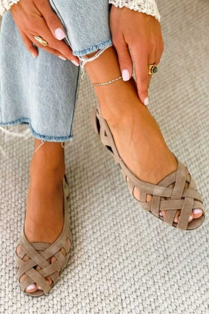 Women's Leather Woven Ballet Flats