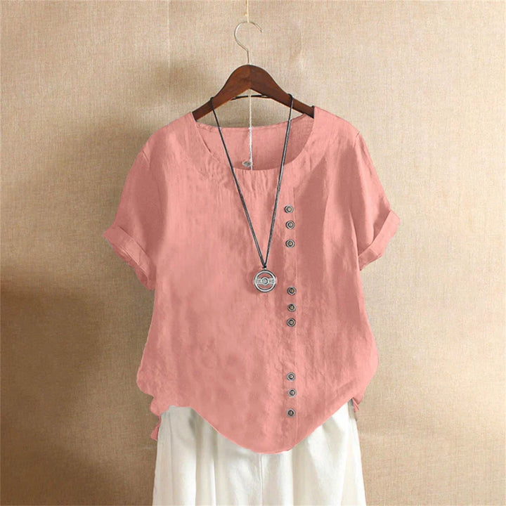 Women's Short Sleeve Linen Asymmetric Top Loose Fit Tunic Blouse