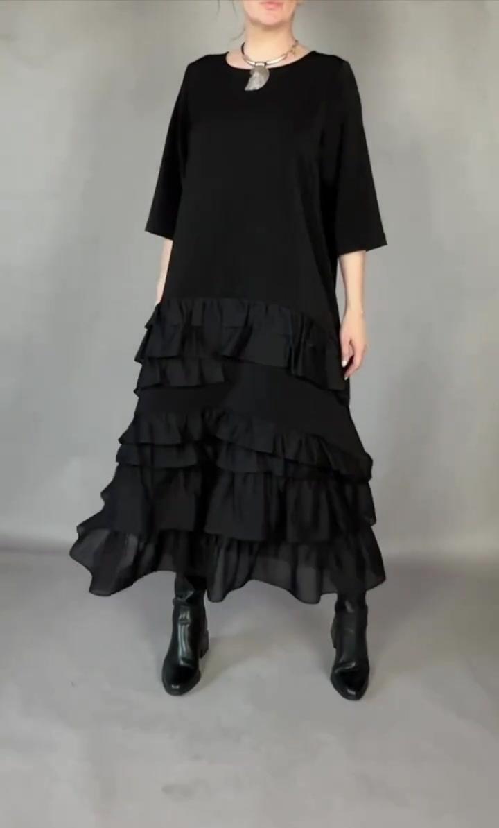 Women’s Linen Round-Neck Tiered Short-Sleeve Maxi Dress