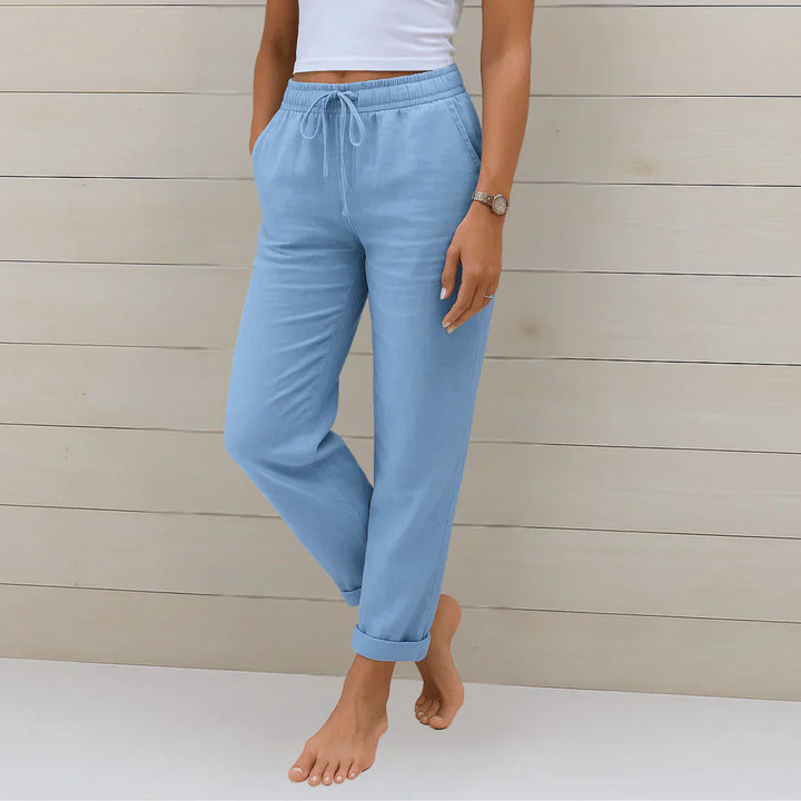 Women's Linen Tapered-Leg Drawstring Trousers