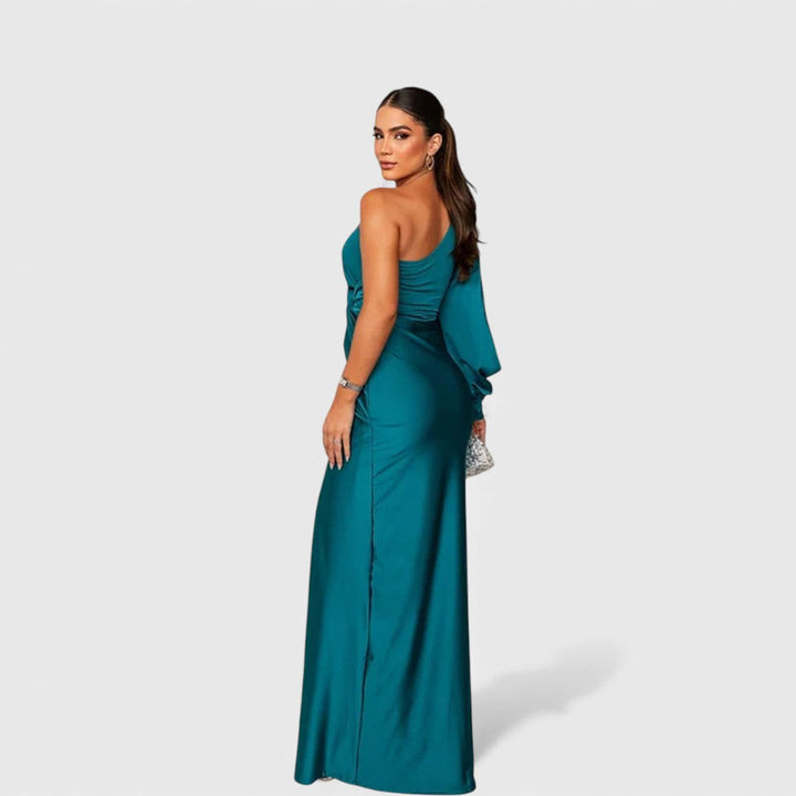 Women's Satin One-Shoulder Slit Maxi Dress