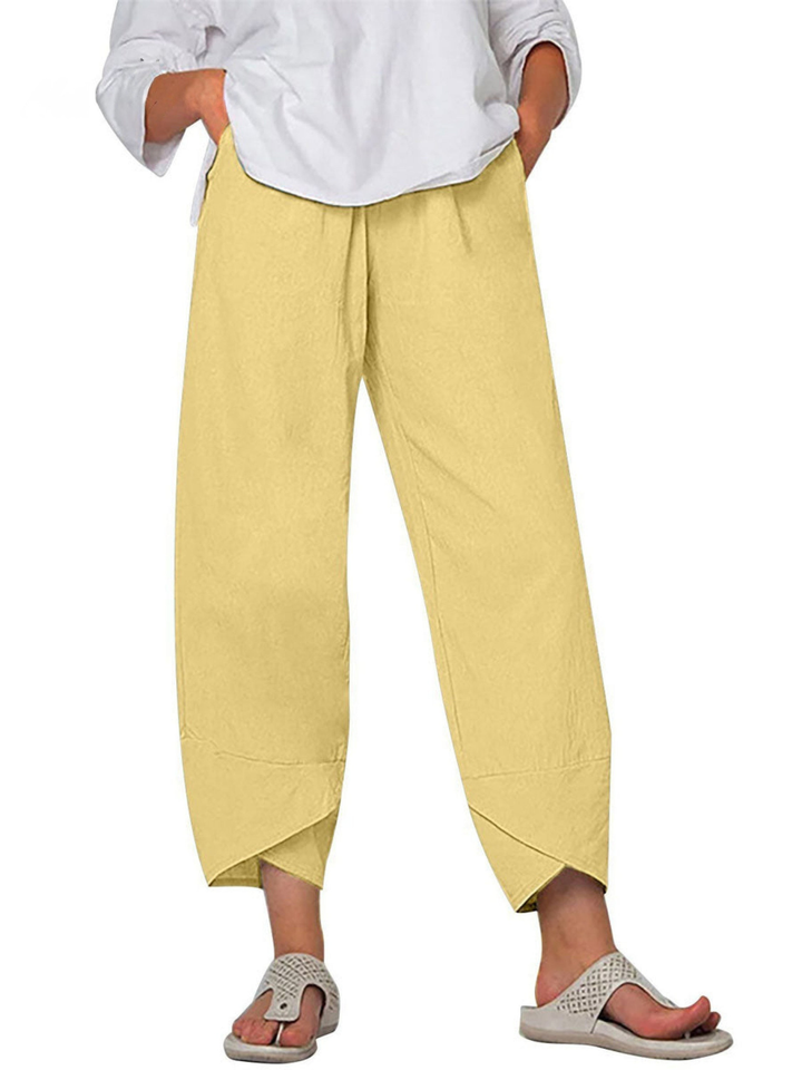 Women's Linen Harem Trousers Loose Fit Casual Wide Leg Trousers