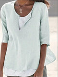 Women's Knit Layered Tunic V-Neck Loose Fit Blouse