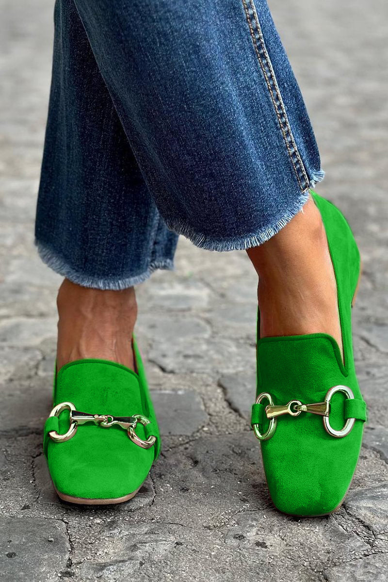 Women's Leather Loafers with Metal Detail Slip-On Shoes