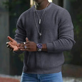 Men's Knit Crewneck Sweater Wool Long Sleeve Pullover