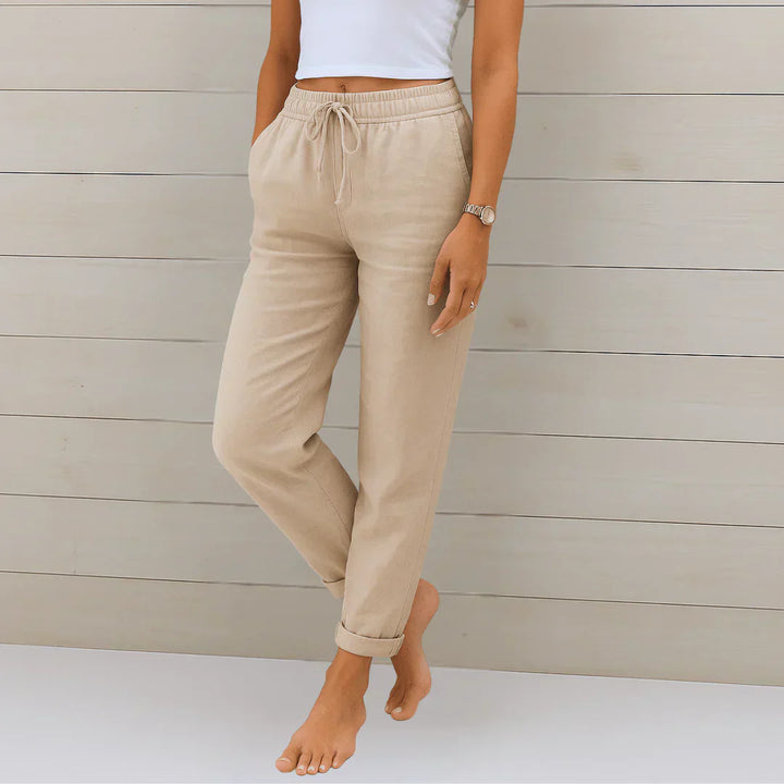 Women's Linen Tapered-Leg Drawstring Trousers